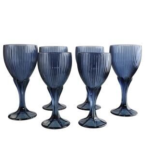 Vintage Fostoria Navy Blue Monet Wine Glasses - Lot of 6